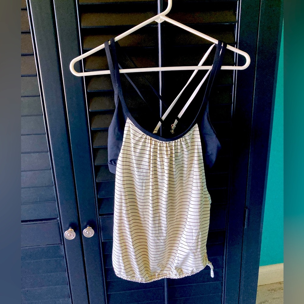 Striped Black and off white Cali Women's Tankini Top